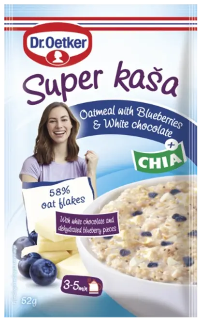 Dr. Oetker Super kaša z belo čokolado in borovnicami