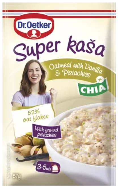 Dr. Oetker Super kaša z vanilijo, pistacijami in chia semeni
